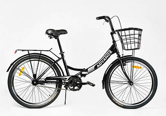 Велосипед складний 24 Corso Advance з кошиком, чорно-сірий