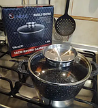 Казан UNIQUE UN-5275 4,5л (24см мармур/чорний), Посуд з мармуровим покриттям, Каструля антипригарна, Казан UNIQUE UN-5275 4,5л, фото 2