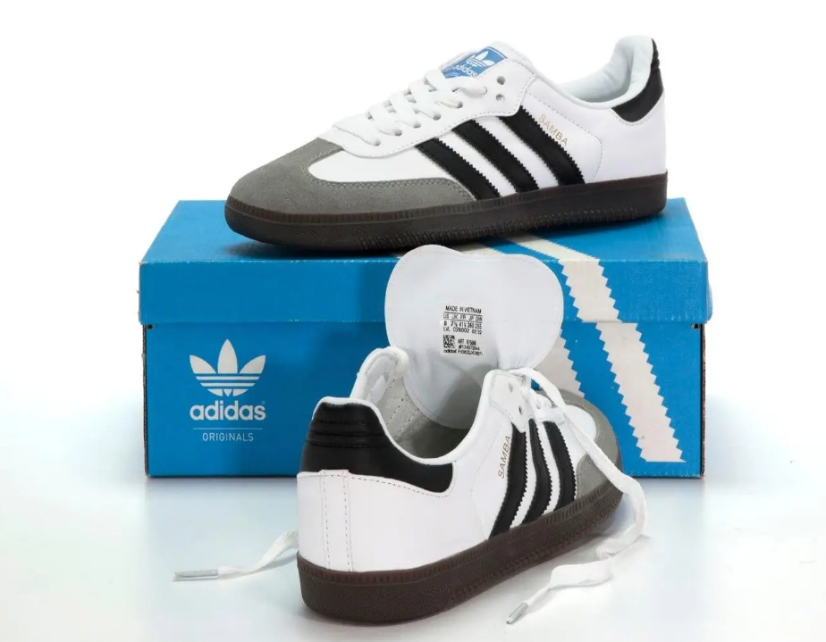 Чоловічі кросівки Adidas Samba og Gray White Black Взуття Адідас Самба біло-сірі шкіра замш низькі весна осінь