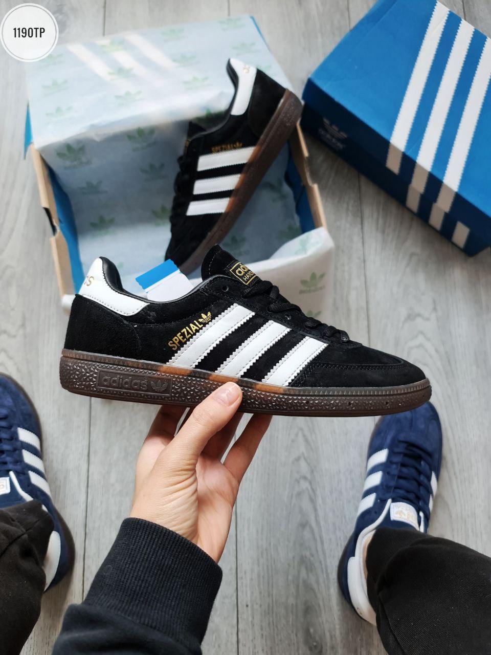 Кросівки чоловічі Adidas Spezial HandBall Black/Brown Кеди Адідас Спеціал чорні натуральний замш демісезон