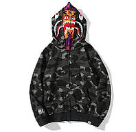 Худи чёрная толстовка на молнии Bape Tiger кофта с двойным капюшоном бейп мужская женская