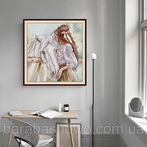 Купить Вышивка крестиком " Девушка с лошадью" (38 х 40 см), цена 450 ...