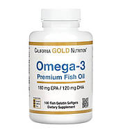Омега-3 преміум риб'ячий жир дорослим у желатинових капсулах, Premium fish oil, California Gold Nutrition, 100 шт
