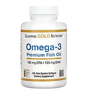 Омега-3 премиум рыбий жир взрослым в желатиновых капсулах, Premium fish oil, California Gold Nutrition,100 шт