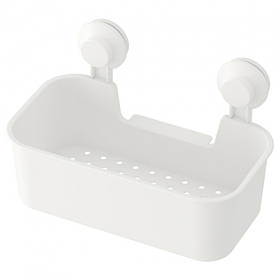 Полиця пряма IKEA TISKEN пластикова біла з вакуумними присосками, стелаж для ванної ІКЕА ТІКСЕН
