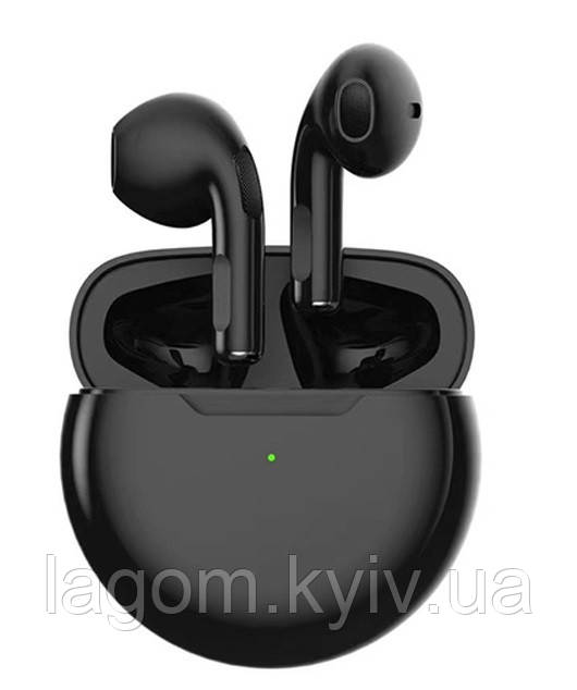 Бездротові Bluetooth-навушники Air Pro 6 TWS чорні вкладки з мікрофоном і сенсорним керуванням