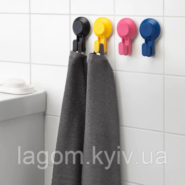 Гачки з вакуумною присоскою IKEA TISKEN різнобарвні 4 шт вішалки для рушників ІКЕА ТІСКЕН