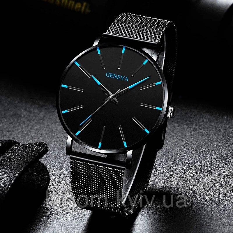 Наручний годинник Geneva Fashion Blue сітчастий ремінець мінімалістичний кварцовий годинник чоловічий/жіночий (унісекс)