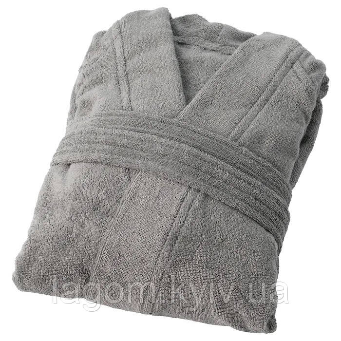 Жіночий банний махровий халат 100 % бавовна IKEA ROCKÅN сірий розмір S/M ІКЕА РОККОН