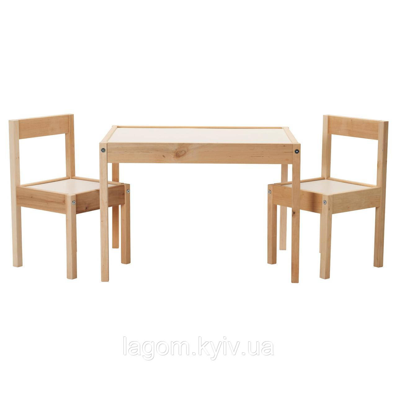 Дитячий стіл та 2 стільчика IKEA LÄTT дерев'яний (сосна) столик білий ІКЕА ЛЕТТ