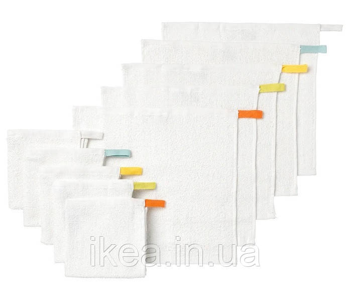 Набір дитячих серветок рушників IKEA KRAMA 30x30 см 100% бавовна 10 шт білі слинявчики ІКЕА КРАМА