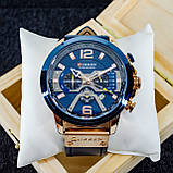 Чоловічий кварцевий стрілочний наручний годинник з хронографом Curren 8329 оригінал. Зі шкіряним ремінцем. Blue-Cuprum, фото 6