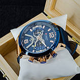 Чоловічий кварцевий стрілочний наручний годинник з хронографом Curren 8329 оригінал. Зі шкіряним ремінцем. Blue-Cuprum, фото 5