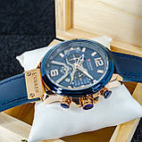 Чоловічий кварцевий стрілочний наручний годинник з хронографом Curren 8329 оригінал. Зі шкіряним ремінцем. Blue-Cuprum, фото 4
