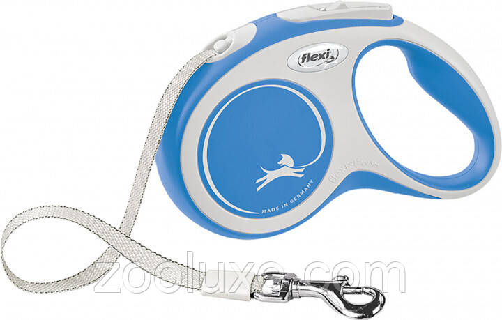 Повідець-рулетка для собак Flexi New Comfort S, 5 м, стрічка, синій/Ролетка для собак Флексі/Повідець для