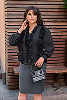 Женская классическая блузка с кружевом ткань софт длинный рукав размер: 48-50, 52-54, 56-58, 60-62