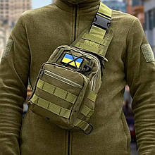 Сумка-слінг через плече  із прапором України на 6 літрів, Хакі