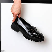 Черные лаковые глянцевые туфли лоферы натуральная кожа производство Украина