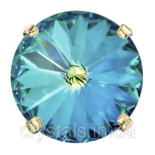Пришивні ріволі в цапах Preciosa (Чехія) 16 мм Сrystal Bermuda Blue/золото