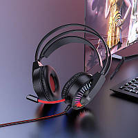 Наушники ГЕЙМЕРСКИЕ, Игровые наушники с RGB подсветкой и микрофоном HOCO W105 Black-Red GBB