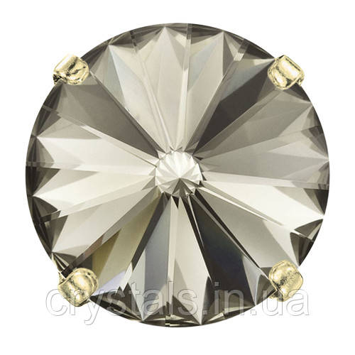 Пришивні ріволі в сапах Preciosa (Чехія) 14 мм Black Diamond/золото