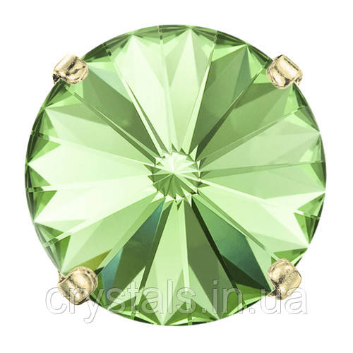 Пришивні ріволі в цапах Preciosa (Чехія) 14 мм Peridot/золото