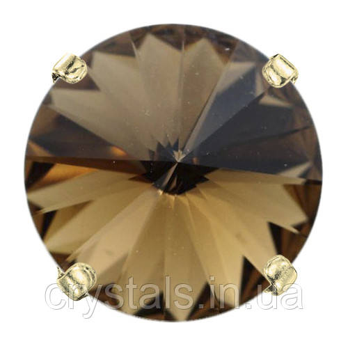 Пришивні ріволі в сапах Preciosa (Чехія) 14 мм Smoked Topaz/золото