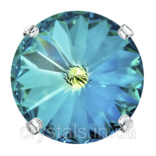 Пришивні ріволі в ланцюгах Preciosa (Чехія) 18 мм Crystal Bermuda Blue/срібло