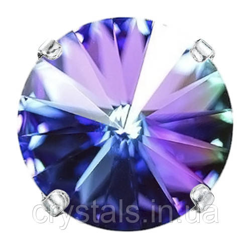 Пришивні ріволі в ланцюгах Preciosa (Чехія) 18 мм Crystal Heliotrop/срібло