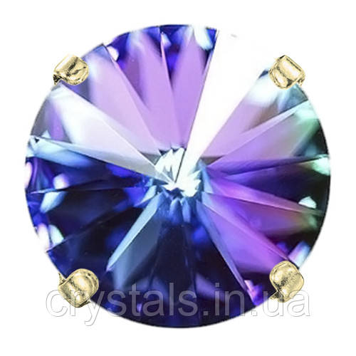 Пришивні ріволі в ланцюгах Preciosa (Чехія) 18 мм Crystal Heliotrop/золото