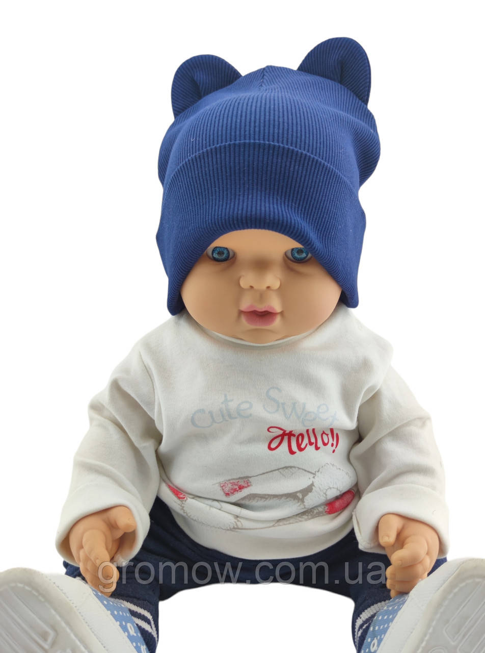 Шапка дитяча трикотажна подвійна для новонароджених головні убори синій (ШД368), фото 1