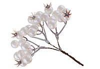 Декоративные перламутровые ягоды комбинированные в пучке жемчужно-белые, 13см
