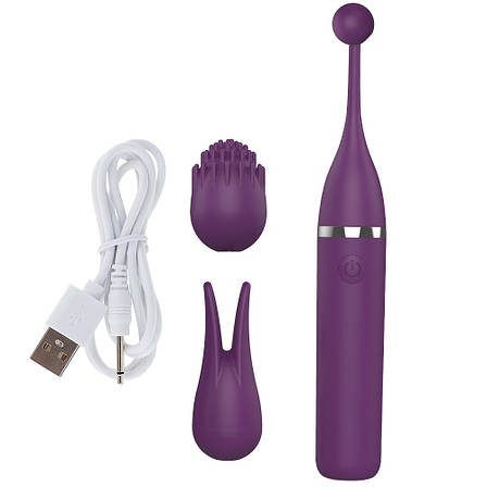 Вібратор G Spot для пар USB, 3 насадки, 10 режимів, Purple, фото 1