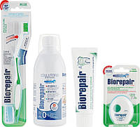 Набор "Совершенный уход", зеленый - Biorepair (t/paste/75ml + mouthwash/500ml + dental/floss + t/brush)