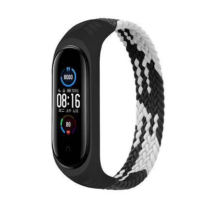 Ремешок Nylon BeCover Elastic Style для Xiaomi Mi Band 5 6 Size L Black White (706158), фото 2