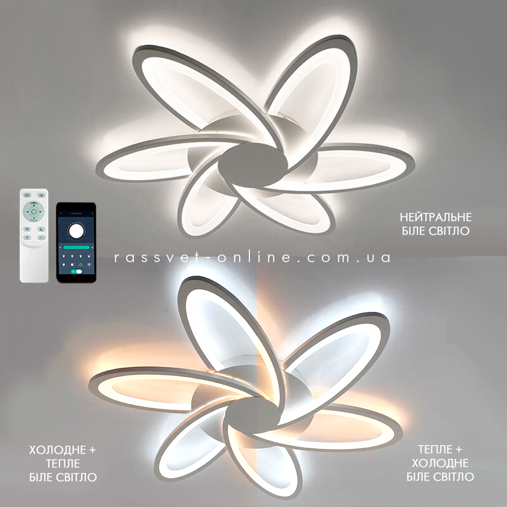 Керована світлодіодна LED люстра Luminaria LORENA DOUBLE 90W 6F APP з пультом і додатком для смартфону 710x60-WHITE/WHITE-220-IP20