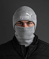 Серая шапка на зиму Пума. Мужские трикотажные шапки Puma Grey. Модные мужские шапки Пума.