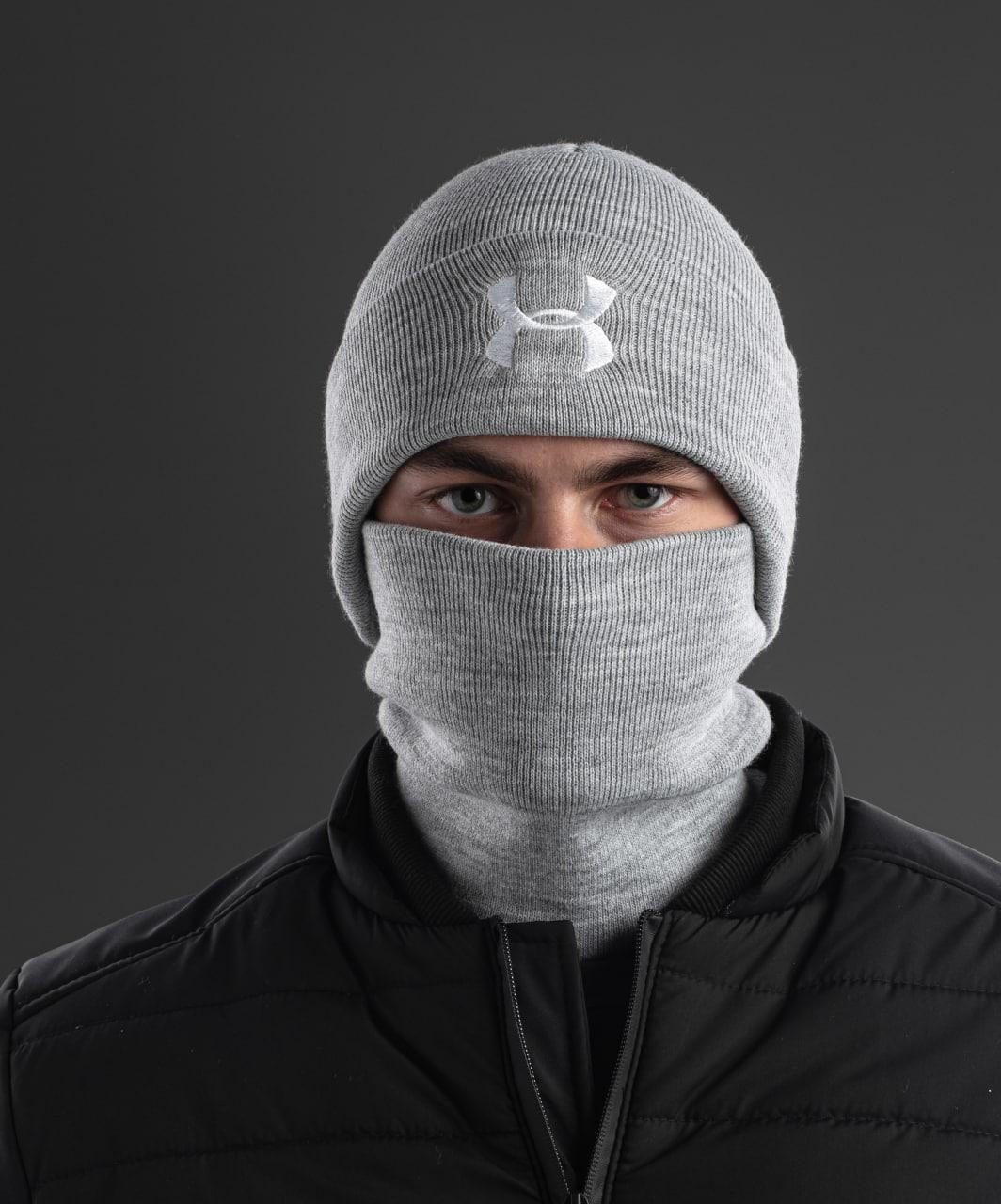 Чоловічі зимові шапки Under Armour Grey. Сіра шапка підлітка Андер Арнмор. Чоловічий головний одяг сіра