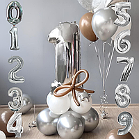 Набор шаров с цифрой на выбор и подставкой Шоколадка Серебро и коричневый