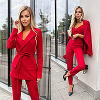 Модный женский классический брючный костюм тройка А/-1367 42/44, Красный