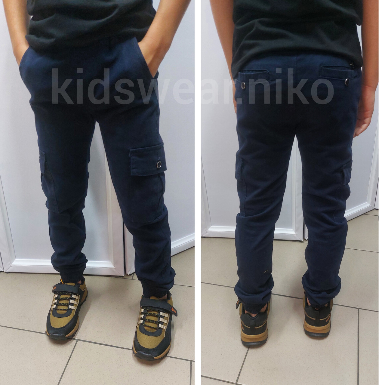 Дитячі темно-сині джинси джогери на хлопчика 6,7,8,9,10,11 років