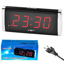 Настільний електронний годинник VST-730-1, з червоною підсвіткою / Цифровий годинник із будильником від мережі