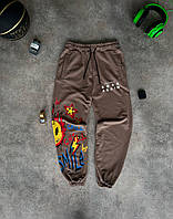 Мужские молодежные спорт штаны на манжетах с яркими принтами / коричневые