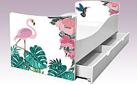 Кровать Фламинго для девочки, детская мебель: комод, шкаф , полка, шкаф-купе, стол
