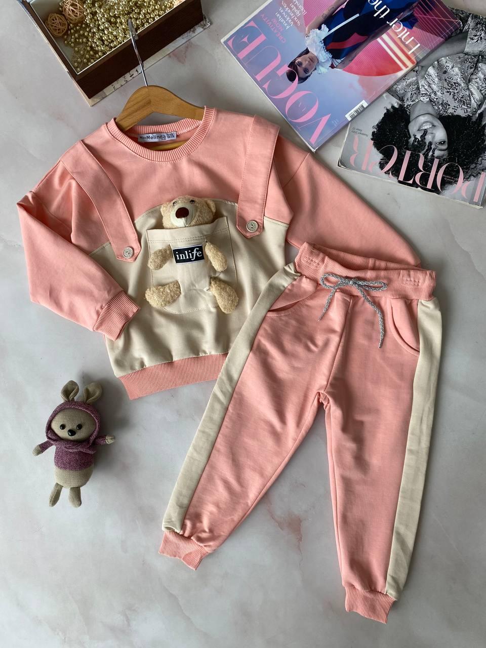 Повсякденний костюм для дівчинки "Ведмедик" Персиковий 4210, Melinda, Персиковий, Для дівчаток, Весна Осінь, 98, фото 1