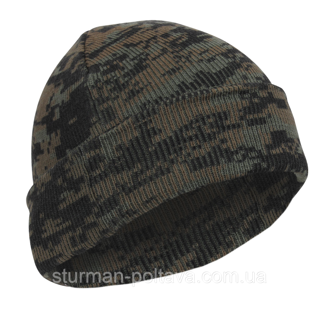 Шапка чоловіча зимова камуфляжна Woodland Digital із закотом акрил Rothco USA, фото 1