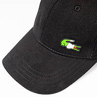 Кепка LACOSTE черная мужская с резиновым зеленым крокодилом спереди и вышивкой сзади