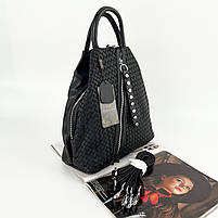 Жіночий шкіряний міський плетений рюкзак Polina & Eiterou чорний, фото 7