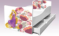 Кровать для девочки Рапунцель, детская мебель: комод, шкаф , полка, шкаф-купе, стол