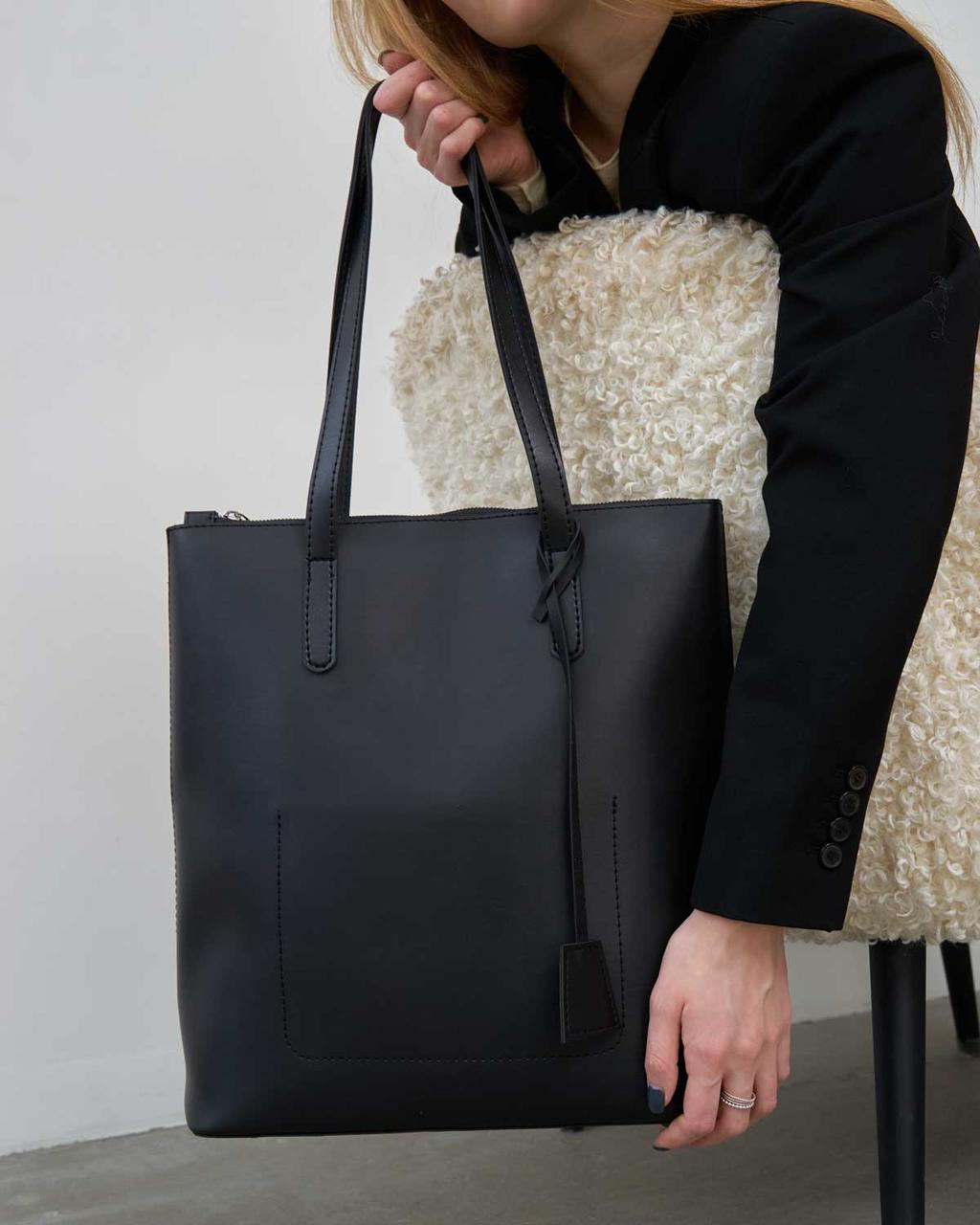 Жіноча чорна сумка з двома ручками на плече «Венді» з екошкіри Welassie